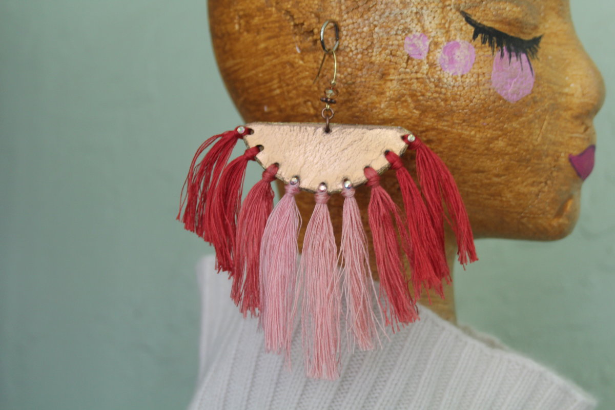 Copper with Salmon and pink fringe