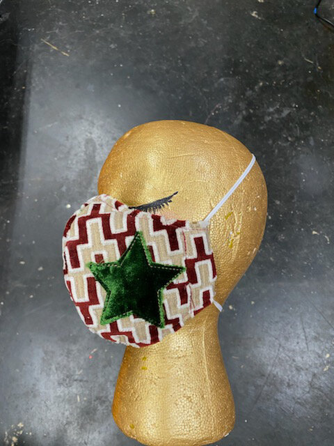 Red And Cream Velour Cut With Green Stars_1